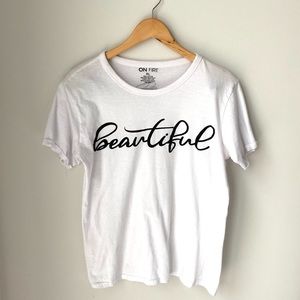 Beautiful Word Print White Black & White Short Sleeve Tee Size XL